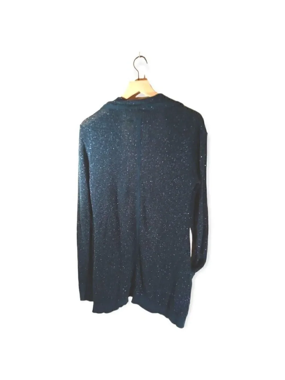 𝅺calvin Klein Teal Metallic Wool Angora Open Front Cardigan Size S
